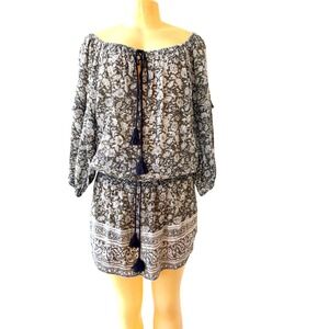 Denim & Supply Ralph Lauren Boho Peasant Mini Dress S Petite Floral Tassel